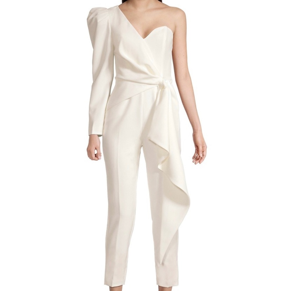White ruffle one-sleeve Jumpsuit. Lavish Alice US6 NWT